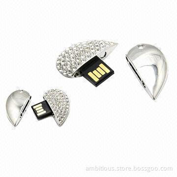 Crystal Heart-shaped USB Flash Drives, 64MB to 128GB Memory Capacity